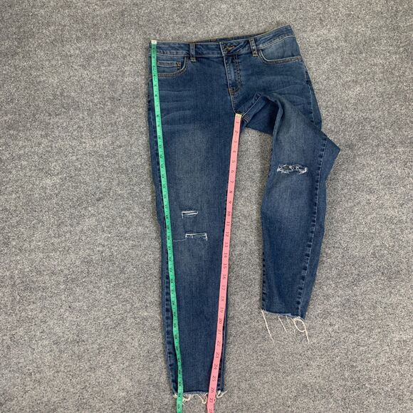 Vans Jean Women 7/28 Denim Skinny Low Rise Distressed Knee Raw Hem Stretch Ankle - Picture 6 of 12